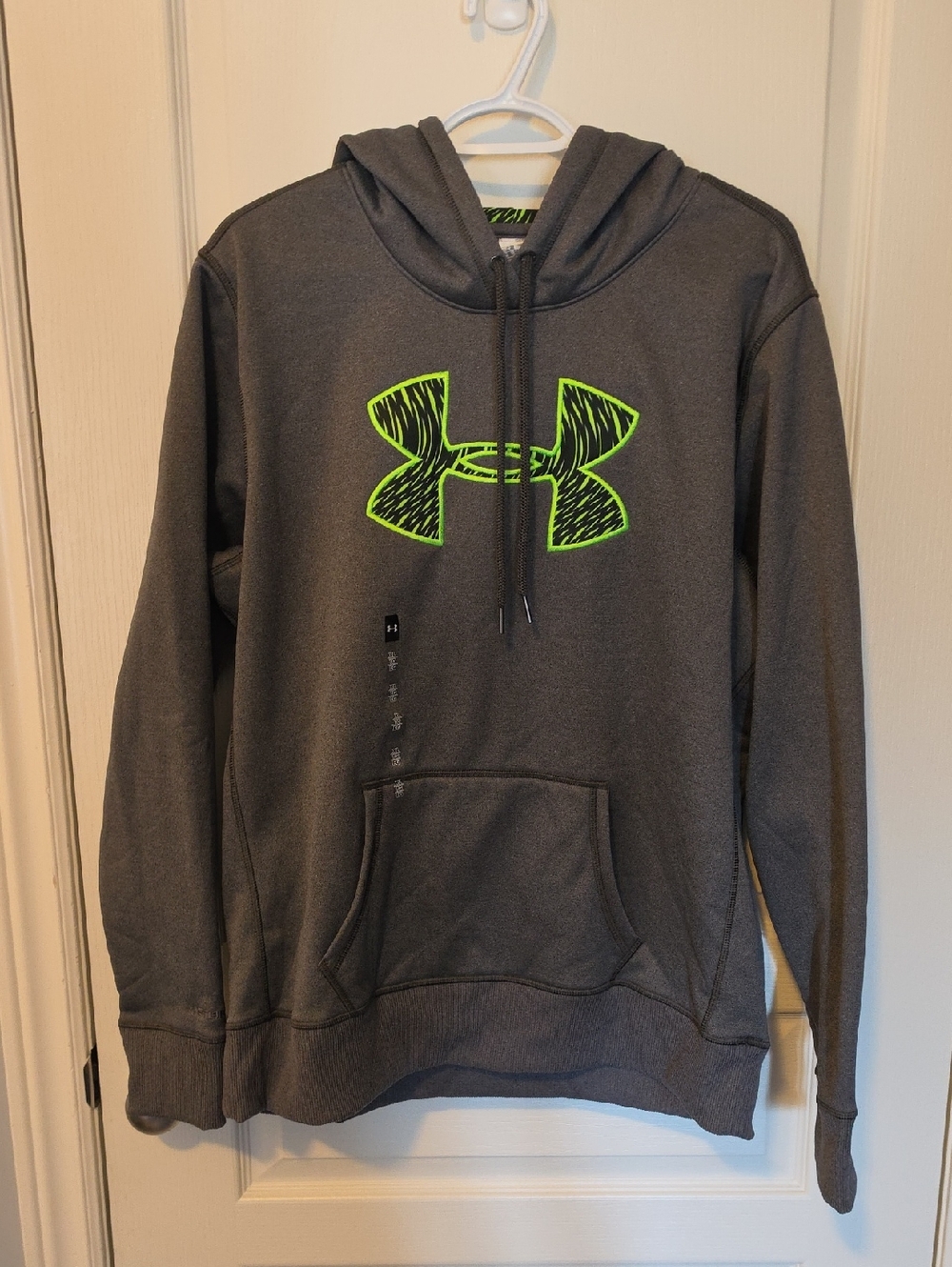 Under Armour Men's Dark Gray Crewneck Hoodie with Neon Green Logo